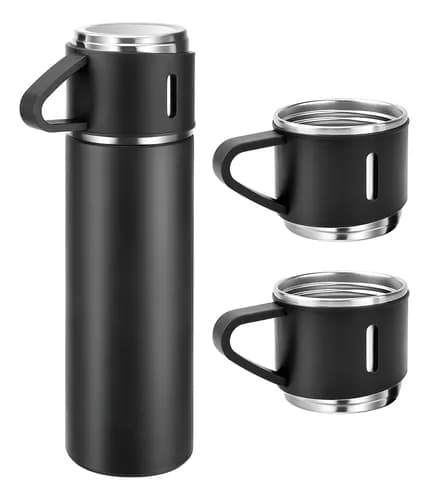 Caneca Kit Garrafa Térmica Vacuum Bottle Inox 500ml 3 Xíca