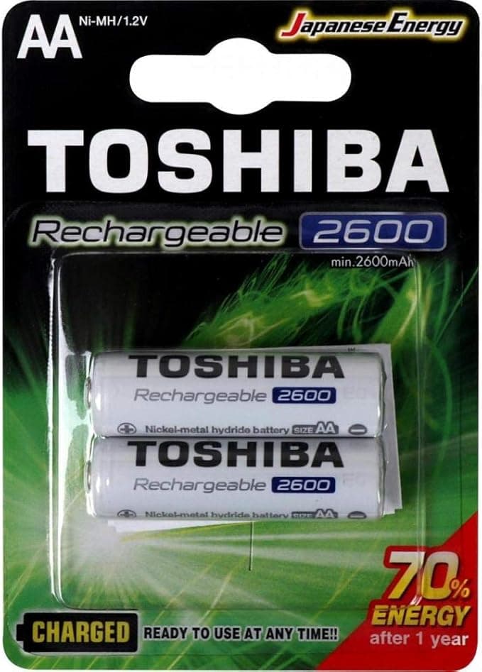 Pilha Recarregável AA 1,2V 2600mAh TNH6GAE TOSHIBA (Cartela com 2 unid.)