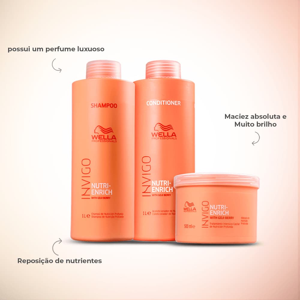 Kit Wella Professionals Invigo Nutri-Enrich Shampoo 1L Condicionador 1L Máscara 500ml