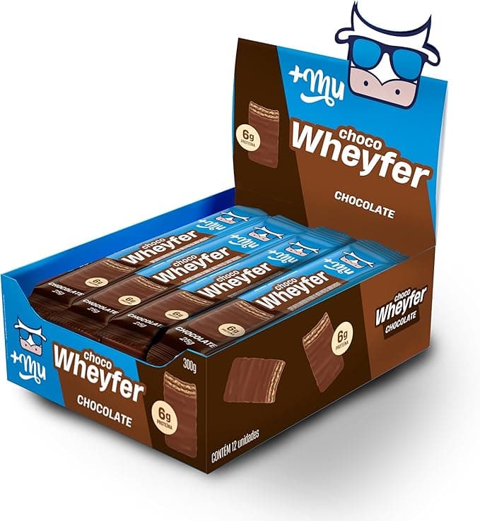 Chocowheyfer, Mais Mu, Wafer Proteico Sabor Chocolate, 6g de Proteína, Zero Açúcar, Display com 12 Unidades