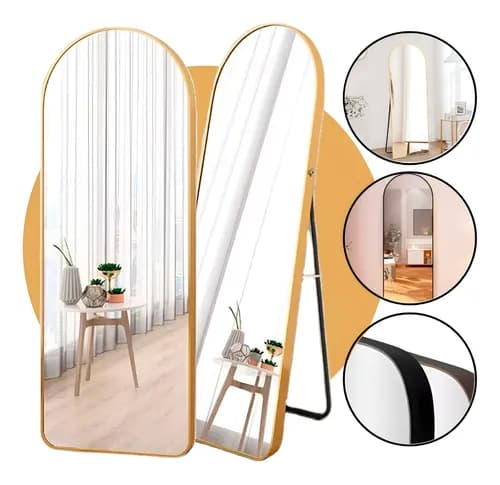 Espelho De Chão Corpo Inteiro Vitral Com Moldura E Suporte Dourado Decoração Estilo Luxo Hxrd