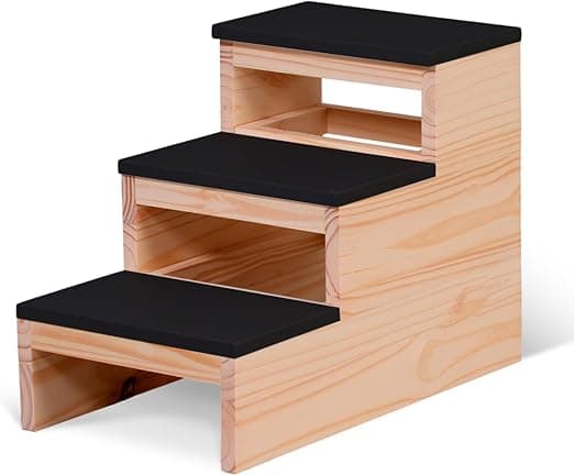 Escada Rampa Cães Gatos 3 Degraus Madeira Subir Cama Preto