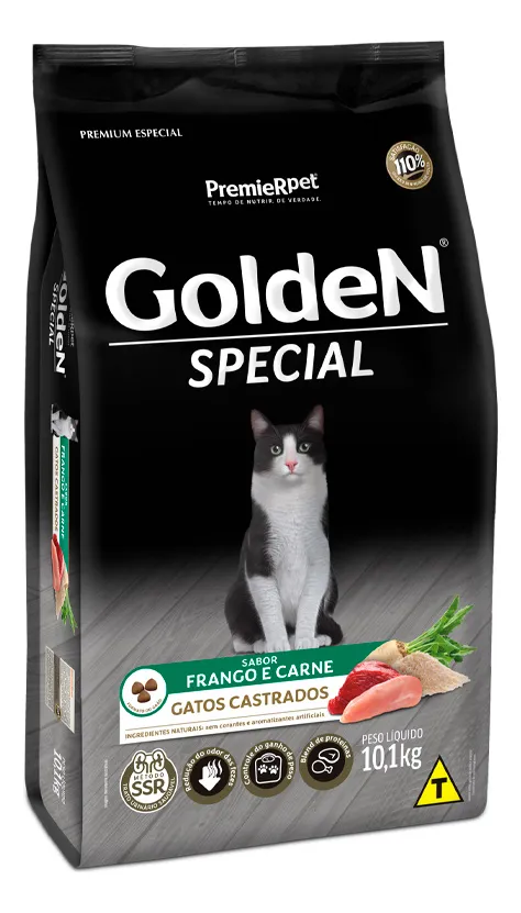 Alimento Golden Gatos Castrados Sabor frango e Carne 10.1 kg