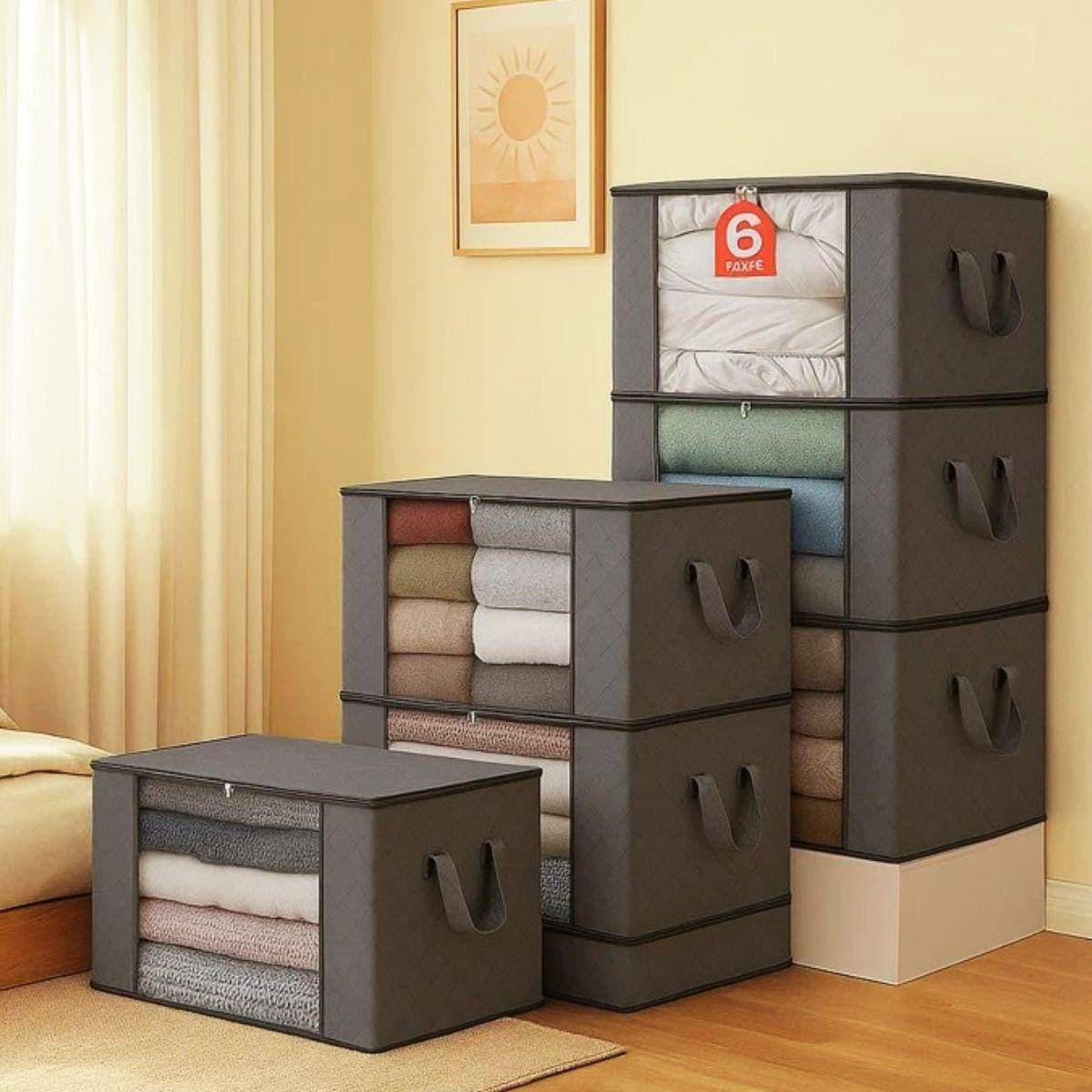 Kit 6 Saco Organizador Edredon Cobertor Multiuso Dobrável Cinza