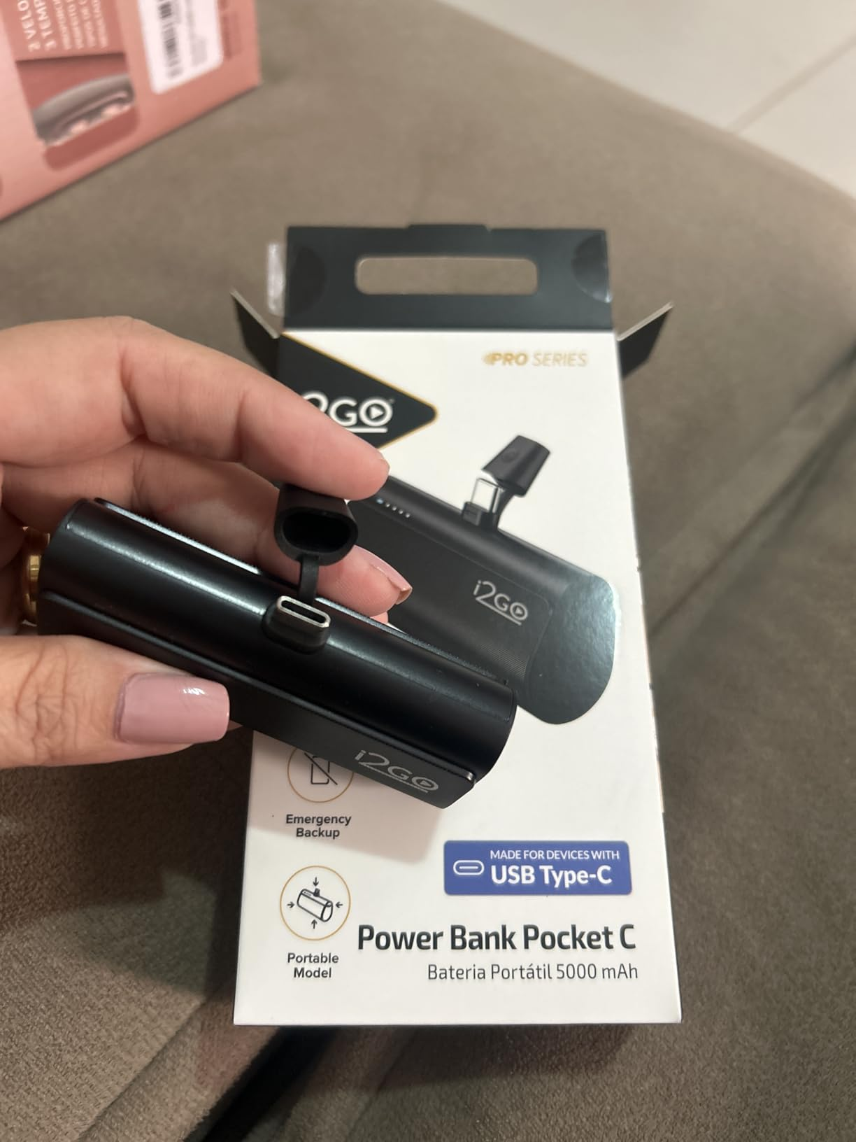 I2GO, Carregador Portátil (Power Bank), Pocket, 5000mAh, Não Necessita Cabos, Modelo USB-C