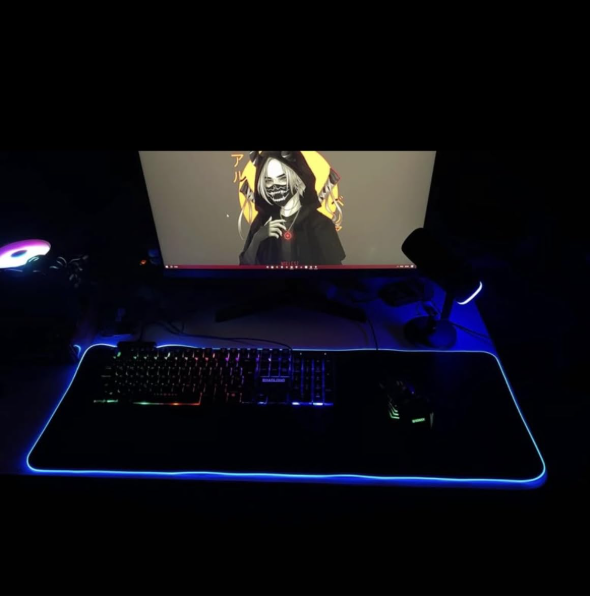Mouse Pad Gamer Para Jogos com RGB LED Com 14 Modos de Iluminação 80x30cm Grande Estendido Macio Superfície de Velocidade Base Antiderrapante em Borracha e Borda Costurada Escritório e Decoração Gamer