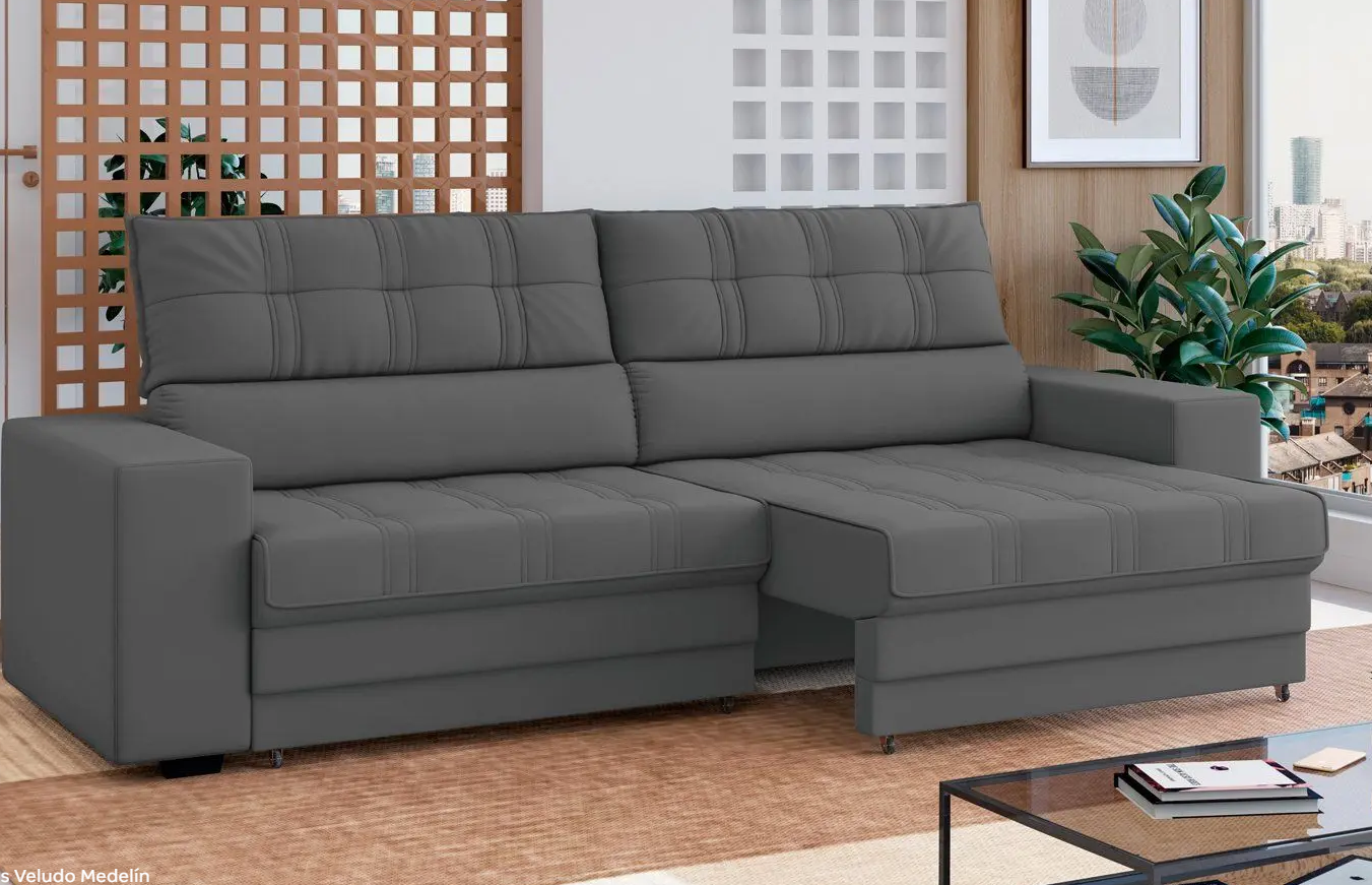 Sofá Retrátil Reclinável 3 Lugares Veludo Medelín - Besthouse