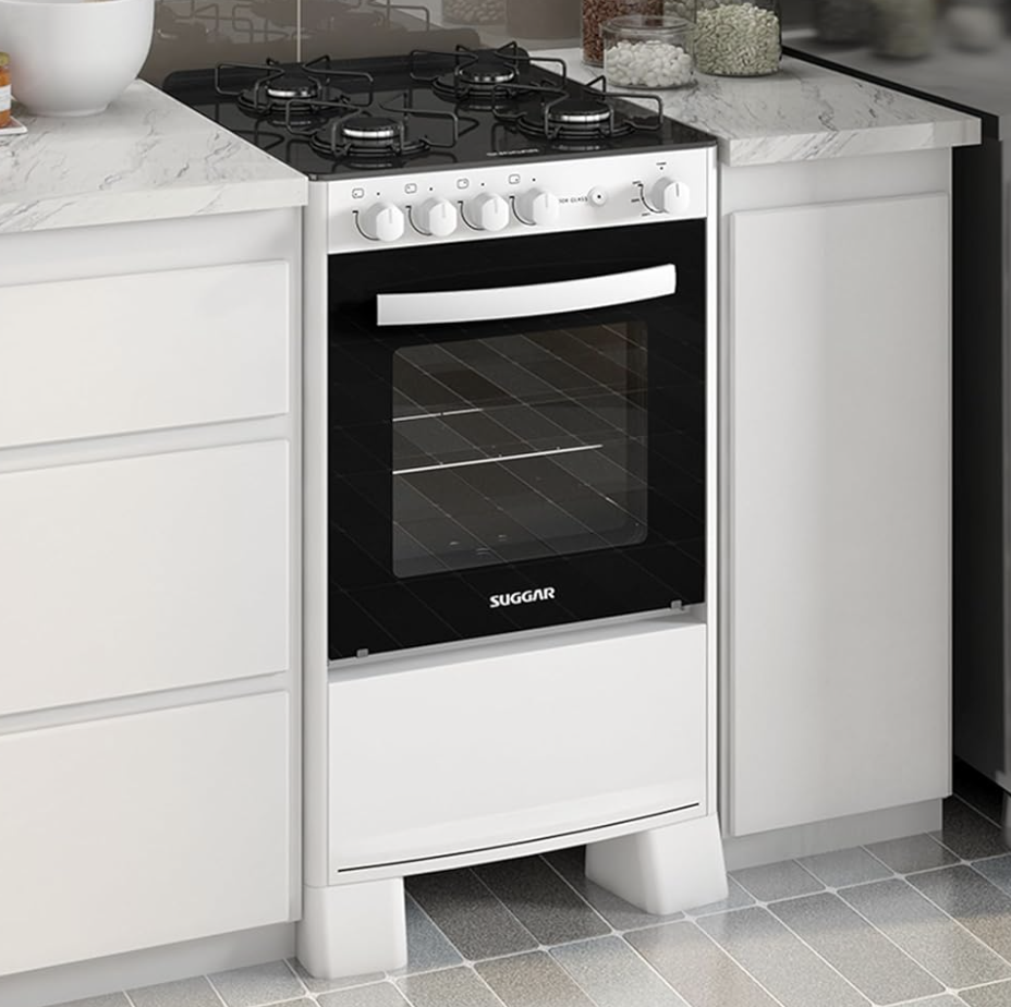 Fogão de Piso Suggar 4 Bocas Cook Glass Branco – Bivolt