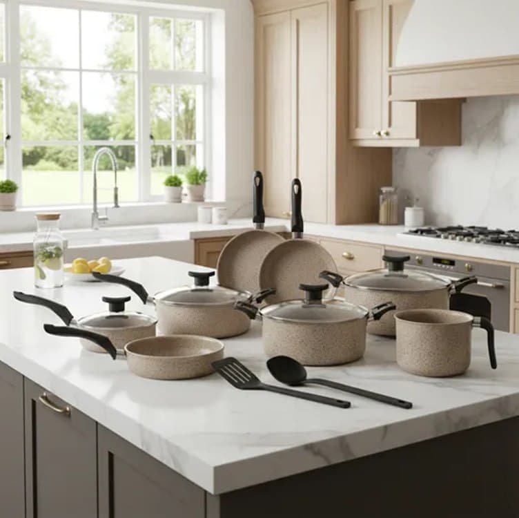 Jogo de Panelas 10 Peças Bianco Antiaderente com Tampa de Vidro