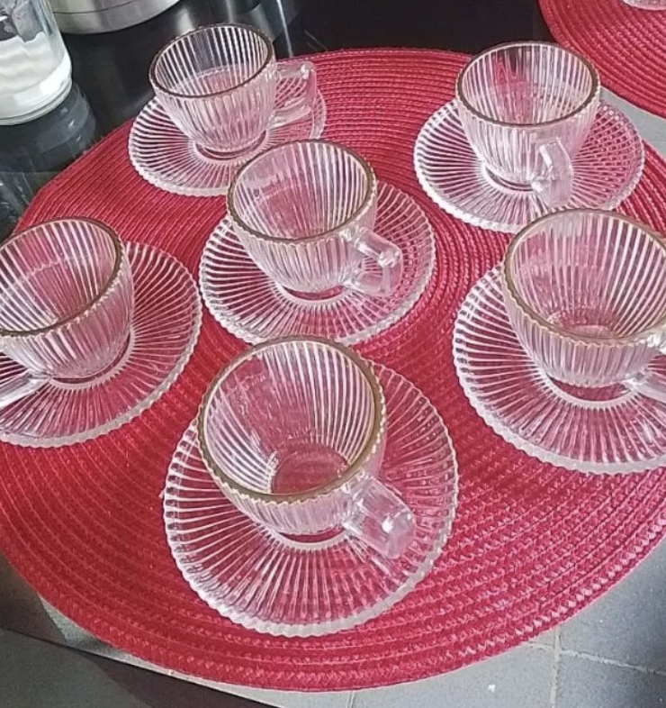 Jogo Xícaras 12 pçs Para Café com Pires Graffiato C/ Borda Dourada 90ML - Hauskraft