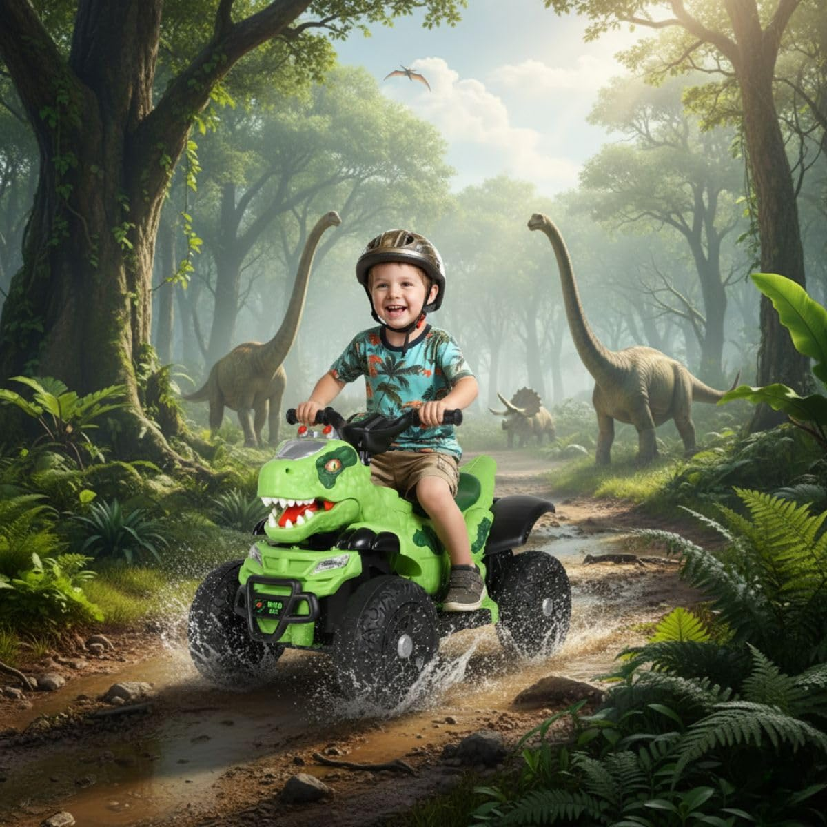 Quadriciclo Elétrico Infantil Marcha Frente/Ré Dino MaxiToys (Verde)