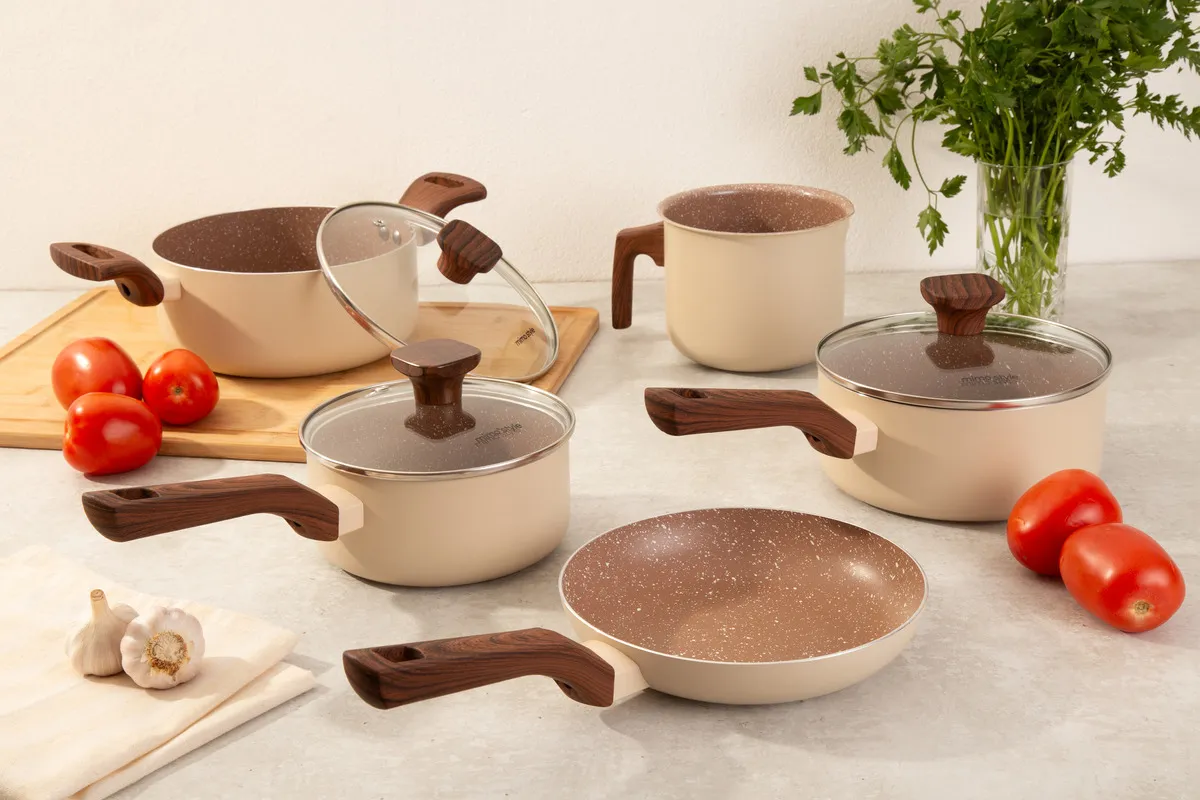 Jogo De Panelas Mimo Style Fundo Triplo Indução 5 Peças Cor Bege