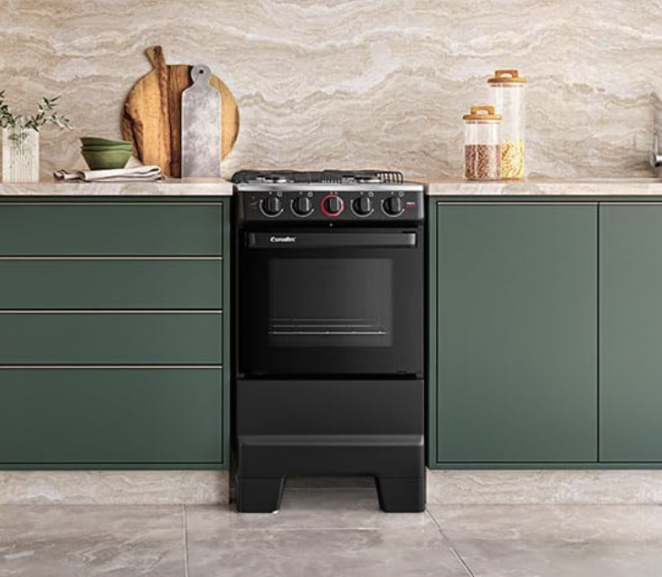 Fogão a Gás Mesa Inox Forno 50L Limpa Fácil e Acendimento Automático Esmaltec IDEAL Super F4IAP Cor Preto 4 bocas Bivolt