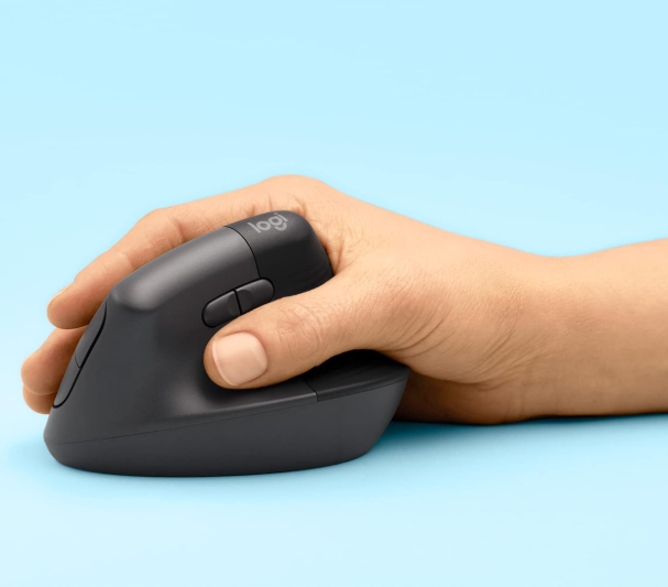 Mouse Sem Fio Logitech Lift Vertical com Design Ergonômico para Redução de Tensão Muscular, Cliques Silenciosos, Conexão Bluetooth ou USB Logi Bolt, Compatível com Windows/macOS/iPadOS - Grafite
