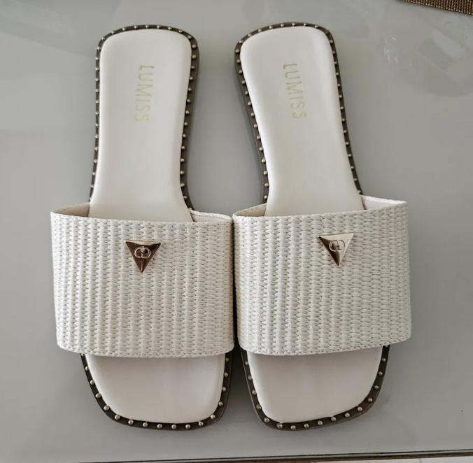 Sandália Rasteira Feminina Confortável Bico Quadrado Juta