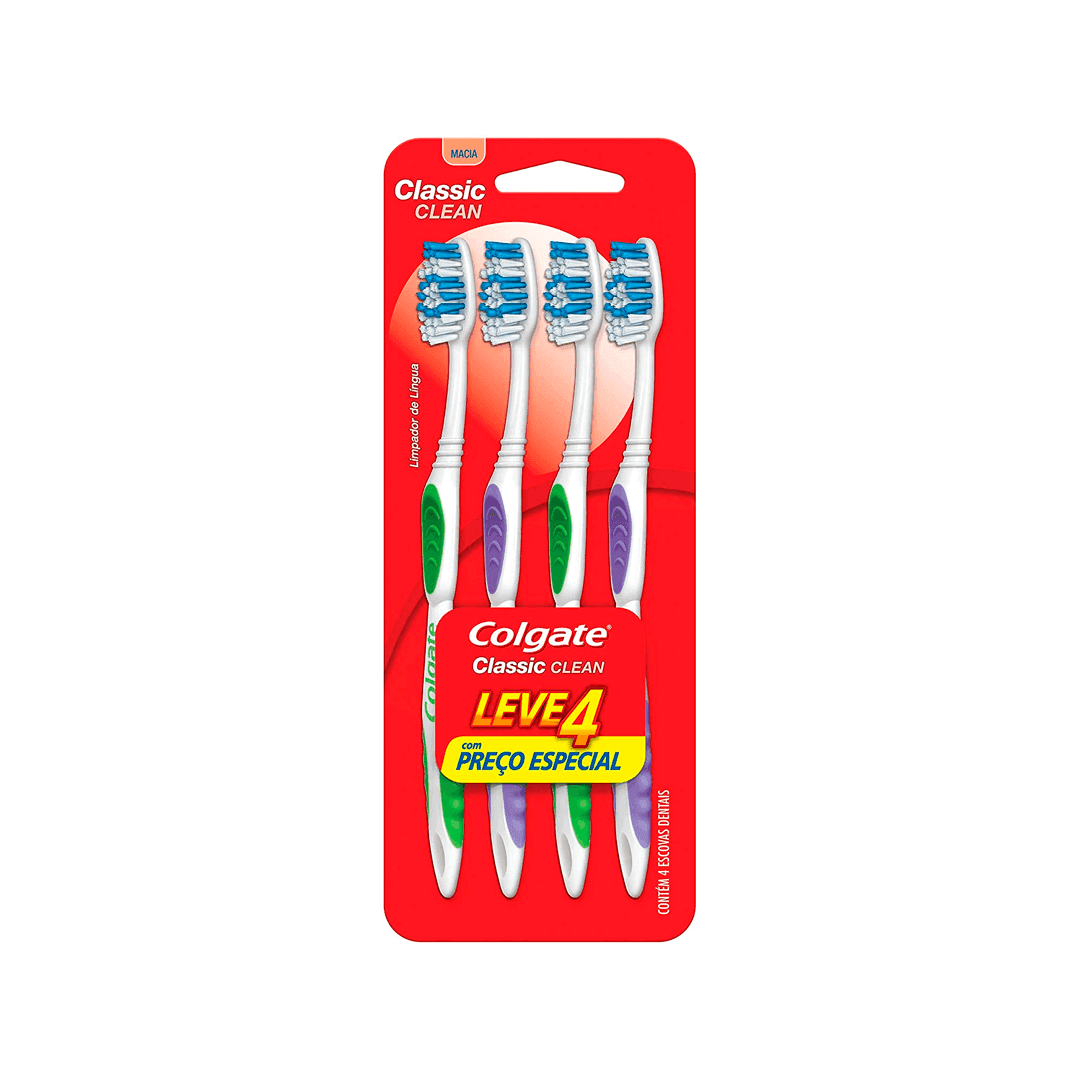 Escova Dental Colgate Classic Clean 4 Unidades